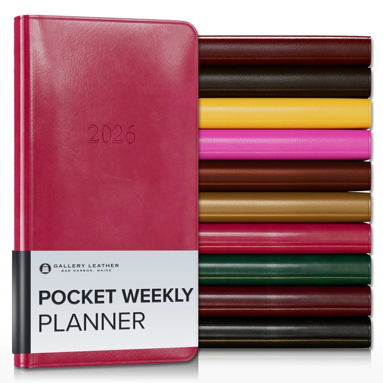Gallery Leather Pocket Weekly and Monthly Planner 2026, Elegantly Bound Calendar Planner and Notebook with Stylish Gold-Gilded Page Edges, 12 Months - 6 x 3.25 "